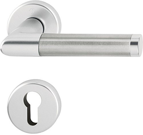 HOPPE 3286702 Drückergarnitur Amsterdam mit Rosetten PZ (Profilzylinder), silber eloxiert/Edelstahl