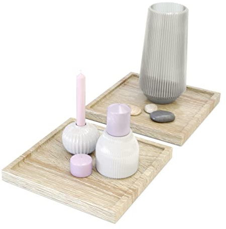 Vladon Dekoschale Maya, Made in Germany, moderne Dekorationsschale eckig, Eiche Sägegrau, 2er-Set (20 x 1,8 x 20 cm)