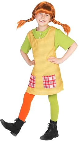 Maskworld Pippi Langstrumpf Kostüm für Kinder - 3teilig - grün/gelb Lizenz Filmkostüm (134/140)