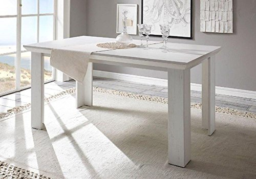 Esstisch Feres - in Pinie Weiss Nachbildung in 160x90cm, Esszimmertisch, Küchentisch, Speisezimmer, Esszimmer, Wohnzimmer, Küche