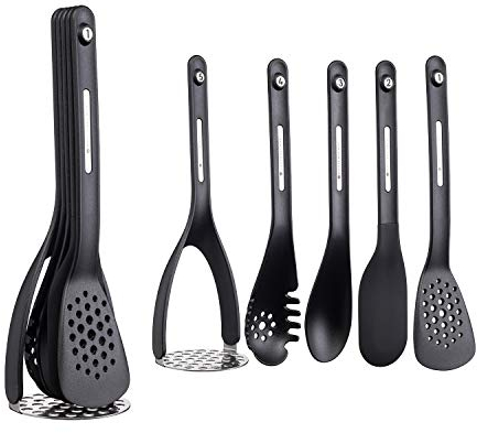 MasterClass Smart Space Nesting Magnetic Plastic / Silicone Kitchen Utensil Set, 9 x 9 x 30 cm (3.5 x 3.5 x 12) - Black (5 Pieces)