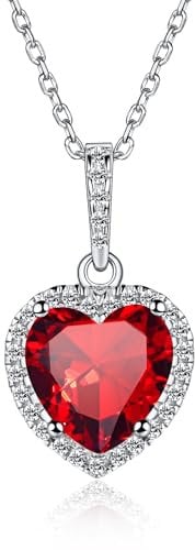 ChicSilver 925 Sterling Silver Shape of My Heart Birthstone Pendant Necklace For July Women Simulated Ruby Birthday Jewelry