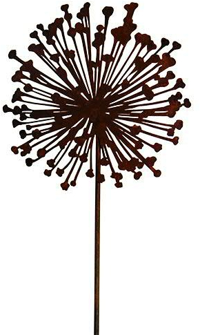 Wunderschöner & Hochwertiger Gartenstecker – Rost Blume/Blumenstecker – Große Auswahl – Edelrost Dekoblume – Metall Gartendeko (Flache Allium - Ø 30cm)