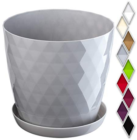 KADAX Blumentopf mit Untersetzer aus Kunststoff Ø25cm, Grau, Pflanzkübel für Innen- & Außenbereich, auch ideal für Badezimmer oder Toilette lebendige Farben bringen frische Akzente in Ihr Zuhause