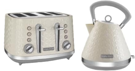 Morphy Richards Vector 4 Slice Toaster 248132 Cream Four Slice Toaster Cream Toaster + Pyramid Kettle 108132 Traditional Kettle Cream