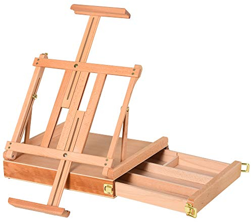 Vinsetto Staffelei Keilrahmen Kofferstaffelei Atelierstaffelei Winkelverstellbar Faltbar mit Schublade Buchenholz Natur 42 x 36 x 12,5 cm
