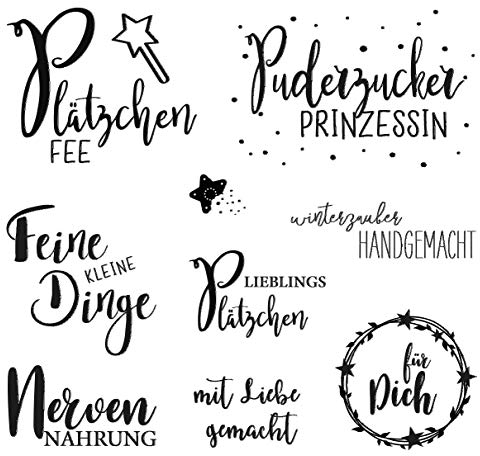 Rayher Clear Stamps Süße Grüße, Bogengröße 102,5 x 97 mm, 9 Motive, transparente Stempel Weihnachten, durchsichtige, klare Silikonstempel, 50220000