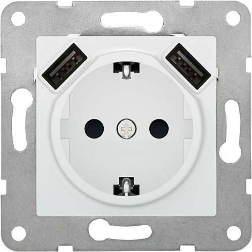 BJC Viva - Enchufe con emborne sin tornillo con protección de seguridad con doble USB, Blanco ,23526-USB