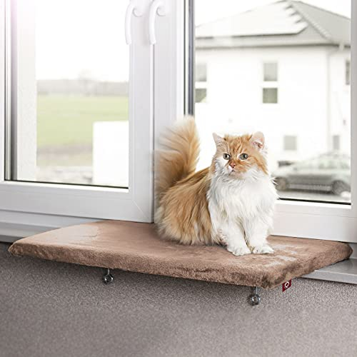 CanadianCat Company | Katzen Fensterliege groß Katzenbett Fensterbank - Snuggly Place - Large in beige, Flauschiges Fensterbrett Katze waschbar, ca. 75 x 35 cm