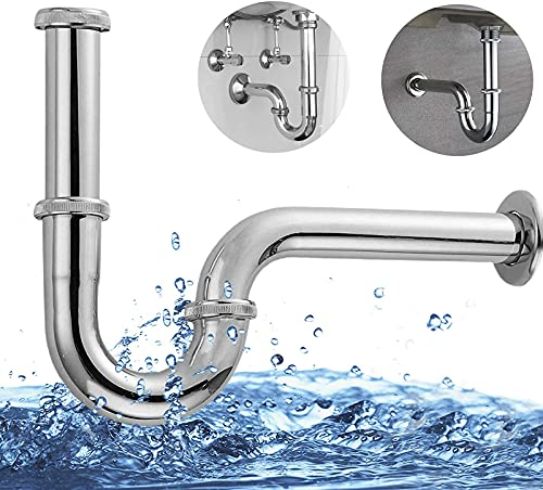 SIKEFIWO Siphon de lavabo universel - Avec 3 joints en caoutchouc et tuyau d'évacuation avec raccord mural (siphon)