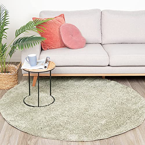 FRAAI | Home & Living Teppich Hochflor Rund - Lofty Mint - Einfarbig - Modern, Skandinavisch - Wohnzimmer, Esszimmer, Schlafzimmer - Fellteppich - Carpet
