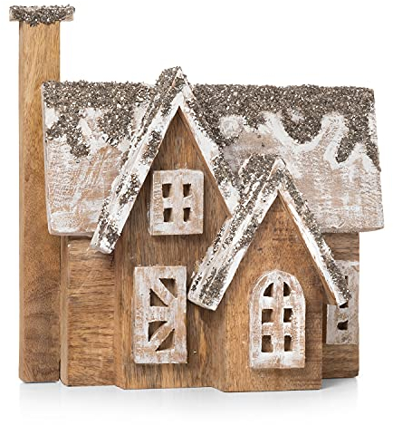 Moritz Skulptur Deko Häuschen Holz | Weihnachten Deko Haus | 28 cm Höhe | Fensterbank Deko | Fensterdekoration I Braun