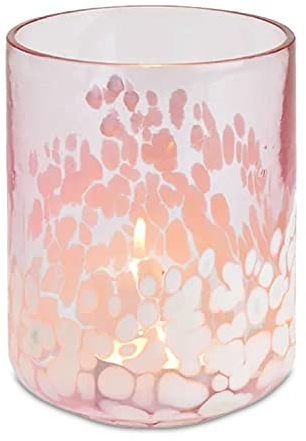 G. Wurm GmbH: Teelichthalter Pink Leo Windlicht Glas Pink mit weissem Leo Muster Tischdeko 10 cm