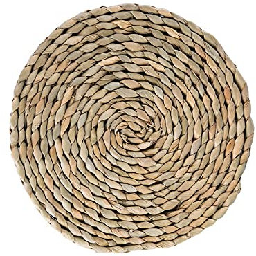 qbodp Natural Rush Grass Weave Placemats for Dining Table Set of 2,Heat Resistant Non Slip Kitchen Dinner Mats Japanese-Style Round Weave Table Mats Coaster,9.8 In(25cm)