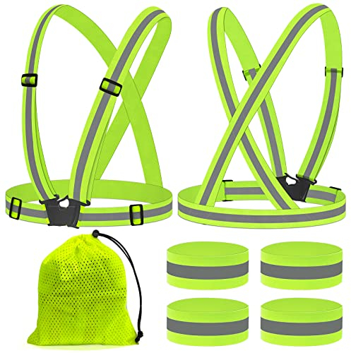 LUZOON Sicherheitsweste 2 Stück, Reflektoren Kleidung Warnweste Mit TräGern Reflektierende TräGer Reflektorband Fahrrad Weste Verstellbaren Laufweste Herren Damen Mit 4 Reflective Cuffs (Stil 1)