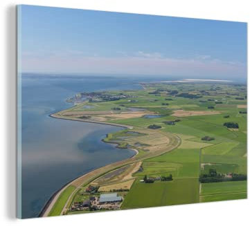 MuchoWow Glasbild Glasfoto Wandbild Bilder Deko 150x100 cm Texel - Meer - Gras