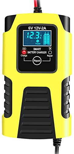 FAJIA Chargeurs de Batterie, Chargeurs de Batterie de Moto 6V/2A 12V/2A Chargeurs de Batterie intelligents entièrement automatiques Mainteneur Chargeurs de Filet Portables