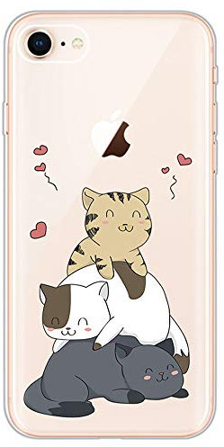 Compatible with iPhone SE 2022 2020/iPhone 7 8 Case Clear Silicone Transparent Soft Bumper Shockproof Protective Ultra Thin Slim Pretty Cover for Girls Boys Women Men Cat