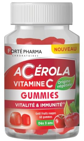 Forté Pharma – Acérola Gummies | Gummies Vitamine C - Goût Fruits Rouges - Adultes et Enfants dès 3 ans | Complément Alimentaire Vitalité | Fatigue et Défenses Naturelles | 60 gummies = 1 mois
