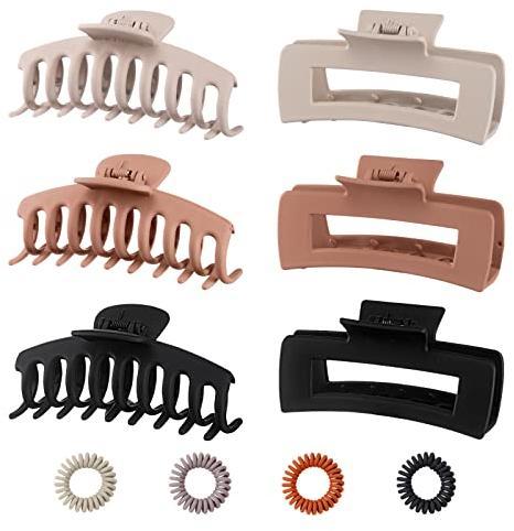 Pinzas pelo Grande, Pasador Antideslizante Kavya, Pasador de Pelo Sólido Mate, Pinzas Rectangulares de Plástico, Pinzas Para el Pelo Para Cabello Grueso Mujeres (6 Colores)-F