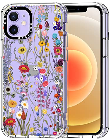 MOSNOVO Case for iPhone 12 & iPhone 12 Pro, [Buffertech 6.6ft Military-Grade Drop Protection] [Anti Peel Off Tech] Clear TPU Bumper Phone Case Cover Design - Wildflower Meadow