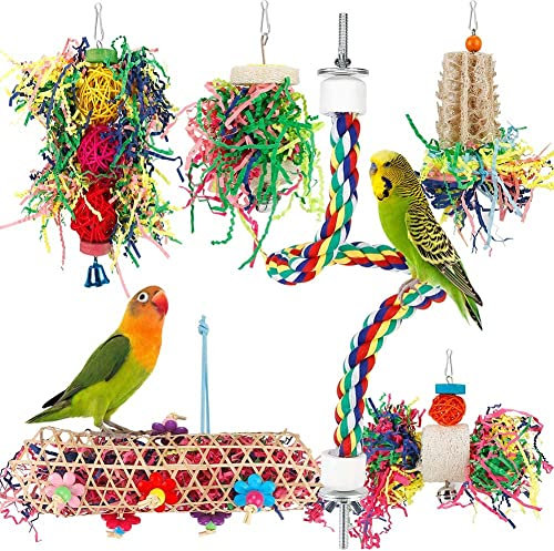 BBjinronjy Bird Toys - Parakeet & Conure Cockatiel Budgie Lovebird Parrot Chewing Shredding Foraging Toys - Hanging Shredded Paper Bird Cage Accessories