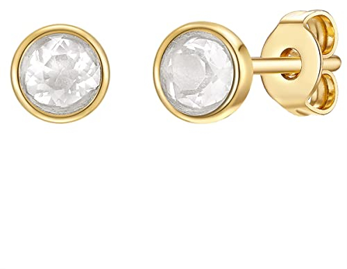 Glanzstücke München Damen Ohrstecker 925/- Sterling Silber gelbvergoldet 14 Karat Bergkristall weiß Silberohrstecker