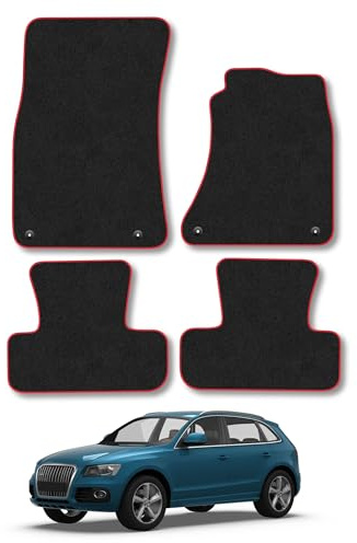 Audi Q5 (2008-2016) Carpet Car Mats | Red Edge Trim Tailored Fit Floor Mats Full Coverage Protection Accessories Easy Clean Anti Slip Made in the UK