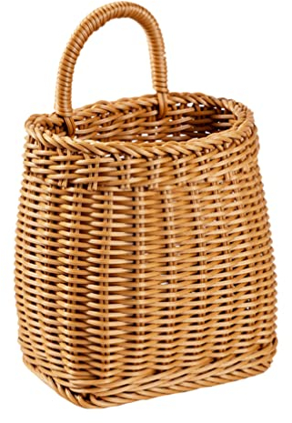 Angoily Imitation Rattan Woven Wall Hanging Flower Basket Faux Rattan Handwoven Plastic Storage Basket for Home Decor Garden and Balcony Portable Hanging Planter for Flowers and Plants