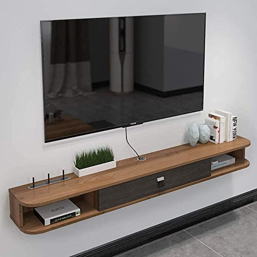 LILUKO TV-Schrank zum Aufhängen an der Wand, einfaches an der Wand befestigtes Medienzentrum aus massivem Holz, schwebende Unterhaltungseinheit für Wohnzimmer, Schlafzimmer, schmaler Schrank/B / 12