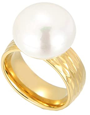 Gualiy Titan Frauen Ringe, Verlobungsring für Frauen mit Muschel Perle Ring Größe 52 (16.6)-60 (19.1)
