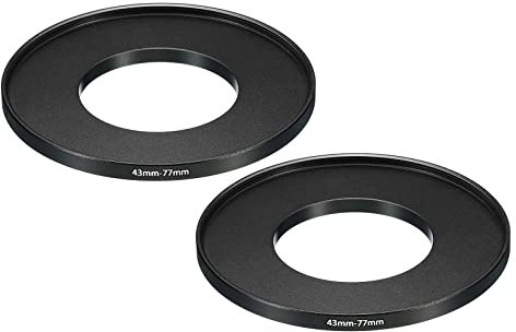 PATIKIL 43mm-77mm Metal Step Up Ring, 2 Pack Camera Lens Filter Adapter Ring Aluminum Filter Adapter Ring for Camera Lenses Hood, Black