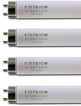 WIAONE Flyercatch (4pack 18inch F15T8-CW 15W Cool White Fluorescent Light Bulb, 4100K Straight Tube lamp,G13 Medium bi-pin Cap,17inch exclude pins