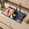 Bouton d'évier de cuisine cascade affichage de la température de l'eau en acier inoxydable multifonctionnel évier lavabo à main (68x 45 x 21,8 cm)