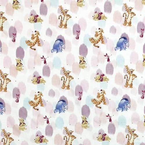 Disney Stoff Winnie Puuh und seine Freunde, 140 cm breit, Cartoon-Tiere, Kinderstoff, lizenziert, Digitaldruck, 100 % Baumwolle, Bastelstoff, Material zum Basteln, Quilten, Schneidern, Kinderzimmer