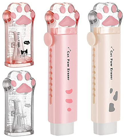 Nudiuhis 4 StüCk Niedlicher Katzenpfoten-Anspitzer und Katzenpfoten-FöRmiger Einziehbarer Radiergummi Kawaii-Bleistiftspitzer Katzenschulbedarf