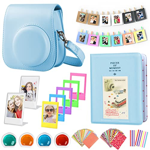 EVOARL Sofortbildkameras Zubehör Set Kompatibel mit Instax Mini 12, Schönes Geschenkset einschließlich Kameratasche | Fotoalbum | Fotorahmen | Bunter Filter | Foto Aufkleber Usw (Pastel-Blue)
