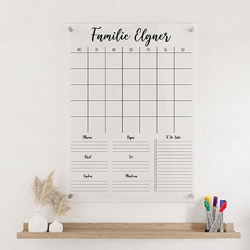 Wunsch Kalender - personalisierter Wandkalender - Hochkant 6-Namen Familienplaner - wiederverwendbarer Kalender aus Acrylglas - Familienplaner abwischbar - Hingucker für jeden Raum