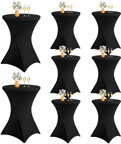 8er-Pack Stretch-Bartischhussen für Bistrotische, schwarz, Durchmesser 80–85 cm, Cocktail-Spandex-Tischdecke für Bar, hohe runde Tische, Stehtischhussen für Party, Bankett, Geburtstag (80 x 110 cm)
