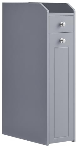 VASAGLE Petit Meuble de Salle de Bains, Placard Étroit, Meuble de Rangement pour Papier Toilette, Armoire de Toilette avec Tiroir, Commode sur Pieds, pour Petits Espaces, Gris Tourterelle BBC847G02