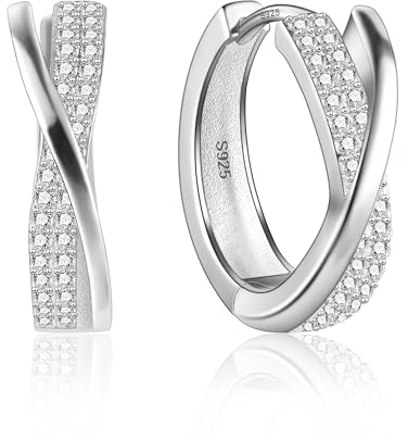 ASH'S CHOICE Creolen Silber 925, ASH'S CHOICE Silber 925 Ohrringe mit Zirkonia Creolen Kleine Damen, Knorpel Huggie Creolen Leicht Breit Klobige Twist Creolen Kleine Silber Strass Ohrringe