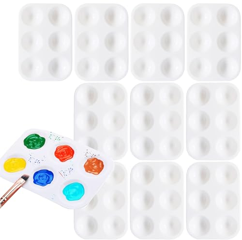 10pcs Paint Mixing Palette Tray,Paint Tray Palettes,Plastic Rectangular Palette with 6 Wells,Mini Watercolor Palette Paint Tray Plastic Paint Pallets for Kids Adults DIY Craft Art Painting(8.5x12cm)