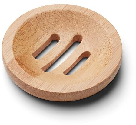 Kandid Bamboo Circular Soap Dish - Draining Soap Dish For Hard Soap For Sinks and Showers - 8cm x 8cm x 1.5cm