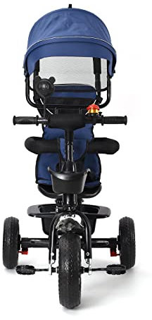 Baby-Dreirad für Babys, Dreirad für Kinderwagen, 5 in 1 für Kinder mit verstellbarem Schiebegriff, abnehmbares Sonnendach, Sicherheitsgurt (dunkelblau)