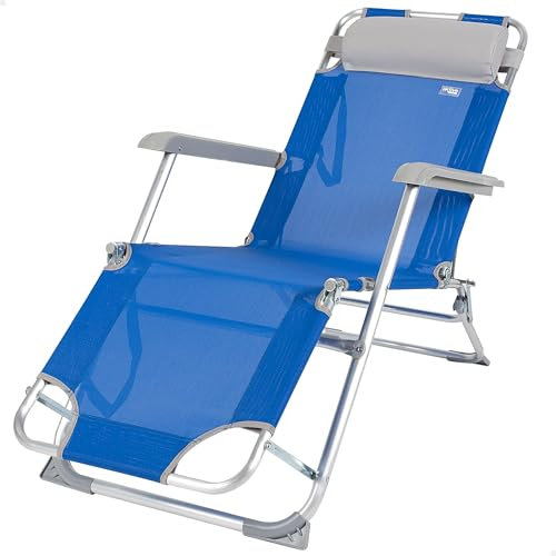 AKTIVE Tumbona plegable y reclinable Azul con cojín, 2 posiciones, de aluminio y textileno, Medidas 47 x 95 x 75cm, Peso máx. 110 Kg, Tumbonas plegables para playa, terraza y camping (62300)