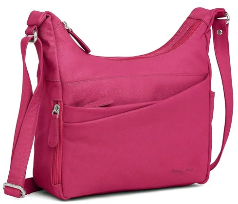 Hudson & James Designer-Umhängetasche aus echtem Leder für Damen, für den Alltag, Crossover, Cross-Body, Arbeit, iPad, Schultertasche, rose, M
