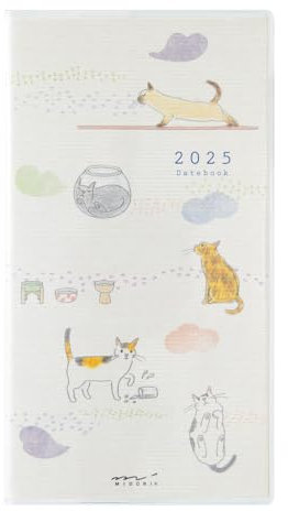 Midori Taschenkalender 2025, schmal, monatliches Katzenmuster, 22298006 (Begins Januar 2025)