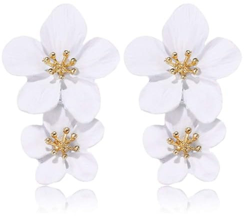 Aidenn Blumen Ohrringe Weiße,Blume Tropfen Ohrringe Boho Statement Flower Earrings Hypoallergene Modeschmuck für Damen