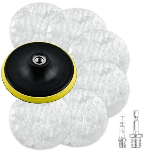 7PCS Kit Polissage Voiture 125mm Disque Polissage Voiture, Disque Polissage en Laine, Tampon de Polissage en Laine D'Agneau Pour Le Polissage Et Le Cirage De Voiture, avec M10 Adaptateur de Perceuse