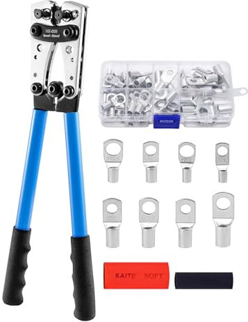 Youyijia Rohrkabelschuh Zange 6-50mm² Crimpzangen Kabelschuhe Selbsteinstellende Ratschen Batteriekabelschuh Crimpzangen Manuelle Kaltpress-anschlusszange 50mm2 (Blau Mit 60PC Terminal)